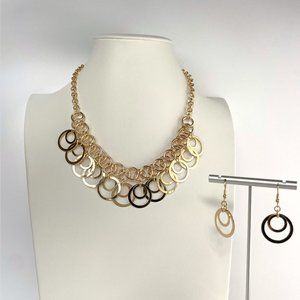 Necklace and Earring Set, Gold Tone, Bib Style, Circles, 16"-18"